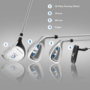 Tangkula Junior Complete Golf Club Set for Children Right Hand, Includes 3# Fairway Wood, 7# & 9# Irons, Putter, Head Cover, Golf Stand Bag, Perfect for Children, Kids