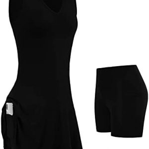 JACK SMITH Women’s Golf Tennis Dress 2 in 1 Sleeveless Moisture Wicking Athletic Sports Dresses with Shorts Pockets S-XXL