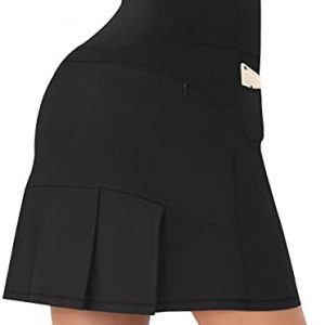 PERSIT Womens’s Pleated Athletic Golf High Wasited Tennis Skirt Running Skorts with 2 Side Pockets & Back Zip Card Pocket