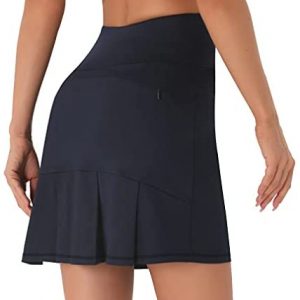 PERSIT Womens’s Pleated Athletic Golf High Wasited Tennis Skirt Running Skorts with 2 Side Pockets & Back Zip Card Pocket