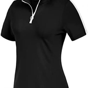 JACK SMITH Womens Short Sleeve Golf Shirt Moisture Wicking Sport Polo Shirt Zip Up Sun Protection Athletic Tops S-XXL