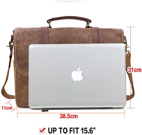 Mens Messenger Bag 15.6 Inch Waterproof Vintage Genuine Leather Waxed Canvas Briefcase Large Satchel Shoulder Bag Rugged Leather Computer Laptop Bag, Brown 8 Mens Messenger Bag 15.6 Inch Waterproof Vintage Genuine Leather Waxed Canvas Briefcase Large Satchel Shoulder Bag Rugged Leather Computer Laptop Bag, Brown - Image 8