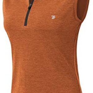YSENTO Women’s Dry Fit Tennis Golf Shirts Zip Up Sleeveless Collarless UPF 50+ Yoga Gym Workout Tops Shirts