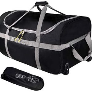REDCAMP Foldable Duffle Bag with Wheels 85L/120L, 1680D Oxford Collapsible Large Duffel Bag with Rollers for Camping Travel Gear, Black