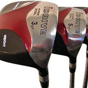 Senior Men’s iDrive Red Square Anti-Slice Draw Fairway 3 5 7 Wood Set Golf Clubs, Right Handed Senior Flex with Men’s Senior Size Black Pro Velvet Grips