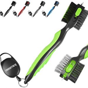 Golf Club Brush and Golf Club Groove Cleaner 2 in 1, 2ft Retractable Zip-line Metal Buckle and Retractable Sharp Pick, Multifunctional Brush Head with Nylon and Wire Bristles