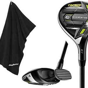 Cobra Golf 2021 RADSPEED Men’s Hybrid Bundle with PlayBetter Premium Caddy Towel | Gloss Black/Turbo Yellow | Low Spin, High Launch & Forgiveness | Radial Front Weighting, Lamkin Grip