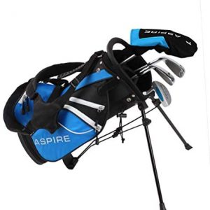 ASPIRE Junior Plus Complete Golf Club Set for Children, Kids – 5 Age Groups Boys and Girls – Right Hand, Real Girls Junior Golf Bag, Kids Golf Clubs Set