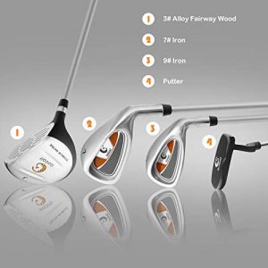 Tangkula Junior Complete Golf Club Set for Children Right Hand, Includes 3# Fairway Wood, 7# & 9# Irons, Putter, Head Cover, Golf Stand Bag, Perfect for Children, Kids