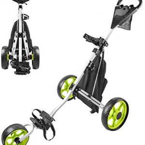 BOBOPRO Golf Push Cart 3 Wheel Foldable Lightweight Golf Pull Trolley One Sec to Fold/Unfold with Foot Brake Golf Accessories for Practice and Game Gift for Men Women