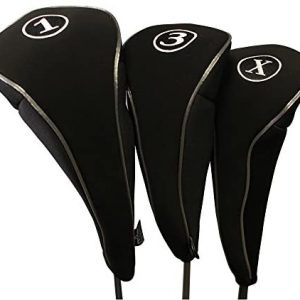 Black Golf Zipper Head Covers Driver 1 3 X Fairway Woods Headcovers Metal Neoprene Traditional Plain Protective Covers Fits All Fairway Clubs and Drivers up to 460cc