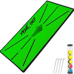 MSOAT Upgrade Golf Swing Training Mat 12″x24″ Portable Impact Mats for Swing Detection Batting Practice Training Aids Indoor Outdoor Backyards Velvet Material Free 5 Practice Ball and 4 Ground Nails