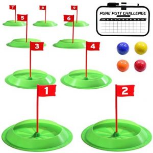 GoSports Pure Putt Challenge Mini Golf Game – Build Your Own Course at Home, The Office or On The Green – Includes 9 Holes, 4 Balls, Dry-Erase Scorecard & Rules