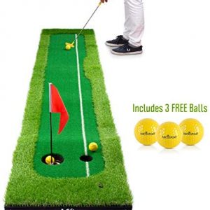 Abco Tech Golf Putting Green Mat – Portable Synthetic Turf Mat – Outdoor and Indoor – for Practicing and Training – Long Lasting Design – Includes 3 Free Golf Balls