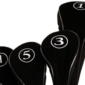 Black Golf Zipper Head Covers Driver 1 3 5 7 Fairway Woods Headcovers Metal Neoprene Traditional Plain Protective Covers Fits All Fairway Clubs and Drivers up to 460cc for Golfing Buddies