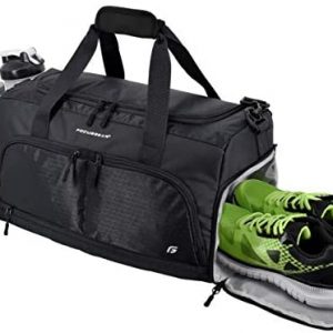 Ultimate Gym Bag 2.0: The Durable Crowdsource Designed Duffel Bag with 10 Optimal Compartments Including Water Resistant Pouch (Black, Medium (20″))