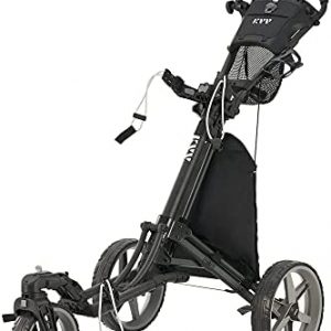 KVV 3 Wheel 360 Rotating Front Wheel Foldable/Collapsible Golf Push Cart with Foot Brake Open and Close in ONE Second-Free Umbrella Holder Included