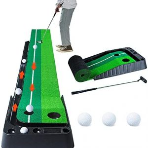 STVICTORY Golf Putting Green-10ft Putting Mat for Indoor & Outdoor Use with Ball Return and Baffle Guard, with Three Bonus Balls and One Putter, Golf Putting Training Aids for Home Office