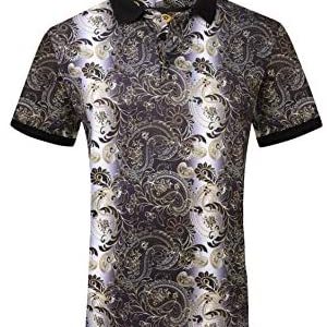 Flash Apparel Premiere Mens Casual Short Sleeve Polo Shirts Paisley Golf Polo Tee Floral Print Shirt