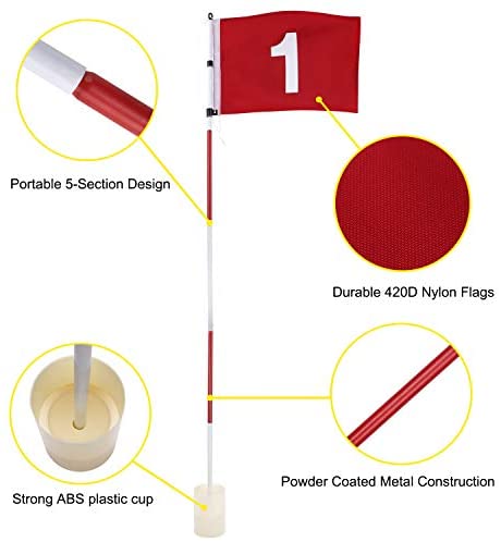 KINGTOP Golf Flagsticks Pro, Putting Green Flags Hole Cup Set, All 6 Feet, Golf Pin Flags for Driving Range Backyard, Portable 5-Section Design 3 KINGTOP Golf Flagsticks Pro, Putting Green Flags Hole Cup Set, All 6 Feet, Golf Pin Flags for Driving Range Backyard, Portable 5-Section Design - Image 3