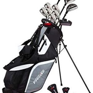 Precise M5 Men’s Complete Golf Clubs Package Set Includes Titanium Driver, S.S. Fairway, S.S. Hybrid, S.S. 5-PW Irons, Putter, Stand Bag, 3 H/C’s