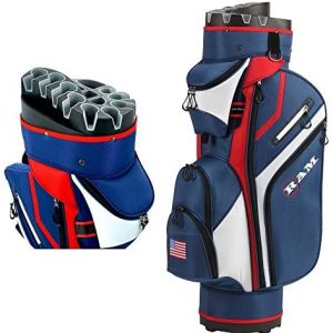 RAM Golf Premium Cart Bag with 14 Way Molded Organizer Divider Top – USA Flag