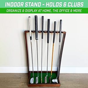 GoSports Premium Wooden Golf Putter Stand – Indoor Display Rack – Holds 6 Clubs
