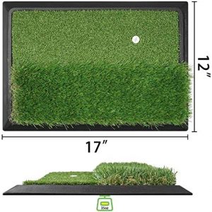Golf Mat, Indoor Golf Hitting Mat – Heavy Duty Rubber Base Golf Putting Green, Mini Golf Practice Training Aid with 9 Golf Tees, Dual Premium Turfs, Golf Accessories Golf Gift for Men
