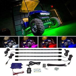 LEDGlow 4pc Standard Million Color LED Golf Cart Underglow Accent Neon Lighting Kit for EZGO Yamaha Club Car – Water Resistant Flexible Tubes – Previous Model