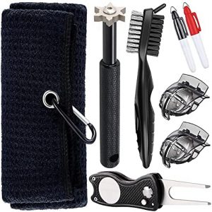 Golf Towel and Tool Accessories KIT – Comes with a Golf Towel, Golf Club Cleaner, Divot Repair Tool, Golf Club Brush, Golf Ball Marker. This are The Perfect Golf Accessories for Men and Women
