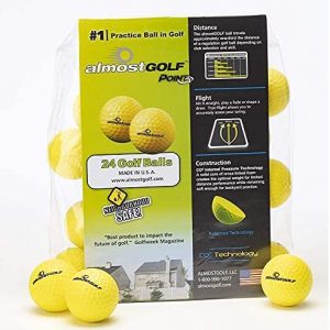 Practice Golf Balls for Golf Training. Made by AlmostGolf. Feel Solid Contact for Great Feedback. Limited Flight for Backyard use. Safe for Indoors. A Golfer Must Have (36 Pack Yellow with 5 Tees)