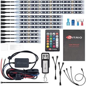 DITRIO 12pcs Underglow RGB LED Strip Light Kit DC 12V with 2 Red Blinking Brake Light Styles for Motorcycles Trikes Golf Carts ATVs UTVs – M12r