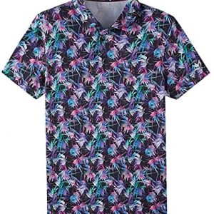 M MAELREG Golf Shirts for Men Short Sleeve Allover Print Polo Quick Dry Anti Uv Sport Casual Collared Shirt