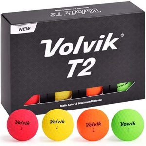 Volvik T2 Ionomer Polymer Low Side Spin Matte Finished Long Distance Balls 2-Pieces, 1 Dozen