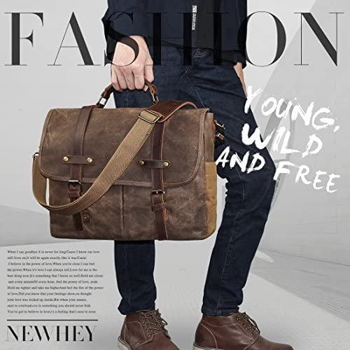 Mens Messenger Bag 15.6 Inch Waterproof Vintage Genuine Leather Waxed Canvas Briefcase Large Satchel Shoulder Bag Rugged Leather Computer Laptop Bag, Brown 6 Mens Messenger Bag 15.6 Inch Waterproof Vintage Genuine Leather Waxed Canvas Briefcase Large Satchel Shoulder Bag Rugged Leather Computer Laptop Bag, Brown - Image 6