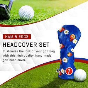 Pins & Aces Golf Co. Ham & Eggs Driver Wood Head Cover – Premium, Hand-Made Leather 1W Headcover – Funny, Tour Quality Golf Club Cover – Style and Customize Your Golf Bag