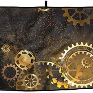 Gold Gear Pattern Personalized Golf Towel Microfiber Sports Towel – Ideal Quick Dry Towel for Golf Yoga Camping Gym