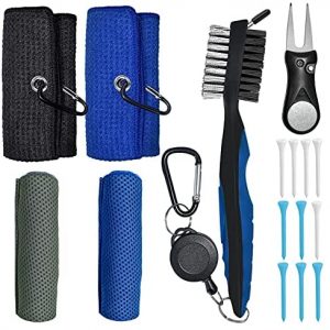 Golf Towel Golf Club Cleaner Kit Microfiber Waffle Pattern Golf Towels with Carabiner Clip, Golf Brush Tool with Club Groove Cleaner, Cooling Towel, Golf Divot Tool, Golf Tees Golf Accessories For Men