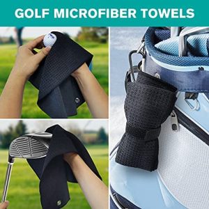 Golf Cleaning Kit, Black Golf Towel with Clip, Golf Brush and Groove Cleaner, ZEALFOXE Golf Club Cleaning Brush, Golf Divot Tool, Cooling Towels for Neck and Face, Golf Accessories for Men and Women