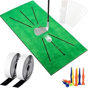 Golf Training Mat Portable Golf Hitting Mat Mini Golf Practice Training Aid Turf Rug for Swing Detection Indoor Outdoor Batting Training Turf Mat with 12 Golf Tees and 13 Grip Tapes