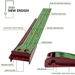 NAXOBOBO Putting Mat Golf Green Indoor and Outdoor with Auto Ball Return,Crystal Velvet Mat and Solid Wood Base