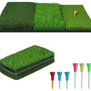 NEWCARE Golf Hitting Mat,3-in-1 Foldable Grass Mat- Practice Tri-Turf Chipping Mat Golf mat for Backyard,Portable Hitting Surfaces for Driving and Putting Golf Training