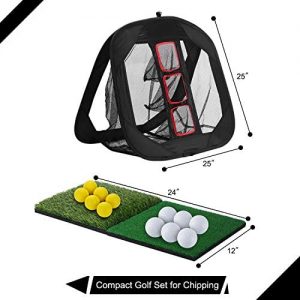 DURARANGE Pop-up Golf Chipping Net with Dual Turf Hitting Mat, 6 Driving Range Golf Balls, 6 Practice Foam Balls and Tees Combo, Target Swing Training Aids Backyard | Indoor | Outdoor