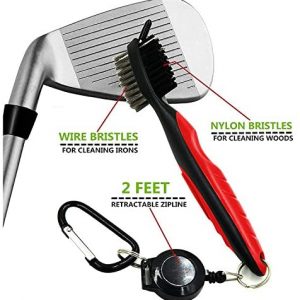 Yoport Golf Club Brush and Club Groove Cleaner 2 Ft Retractable Zip-line Aluminum Carabiner, Lightweight and Stylish, Ergonomic Design, Easily Attaches to Golf Bag