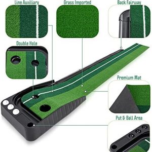 Abco Tech Indoor Golf Putting Green – Portable Mat with Auto Ball Return Function – Mini Golf Practice Training Aid, Game and Gift for Home, Office, Outdoor Use – 3 Bonus Balls