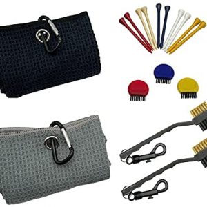 VIVA EAGLE Golf Cleaning Accessories Set | Microfiber Tri-fold Golf Towels | Golf Brushes with Dual Bristles | Golf Pocket-Sized Coin Brushes | Bamboo Golf Tees (3-1/4 inch or 83mm)