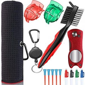 Hanker Golf Towel, Golf Club Brush, Foldable Divot Repair Tool, Golf Alignment Kit, Golf Ball Marker Improve Swing and Putting, 14 in 1 Golf Accessories Golf Club Cleaning Kit The Perfect Golf Gift!