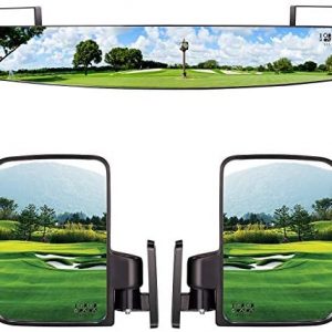 10L0L Newest Golf Cart Folding Side Mirrors and Rear View Mirror 16.5″ Extra Wide Panoramic Golf Cart Mirrors Fits for Club Car EZGO Yamaha Combo Pack