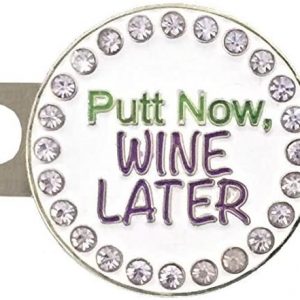 Giggle Golf Bling Putt Now, Wine Later Golf Ball Marker with A Standard Hat Clip