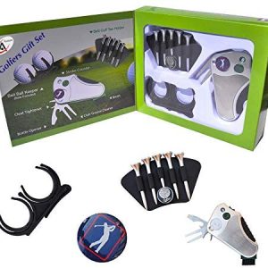 Golfer’s Best Golf Gift Set: Tool – Stroke Counter, Divot Tool Repair, Brush, Ball Marker, Tee Holder, Belt Ball Holder – Gift Idea for Men Women